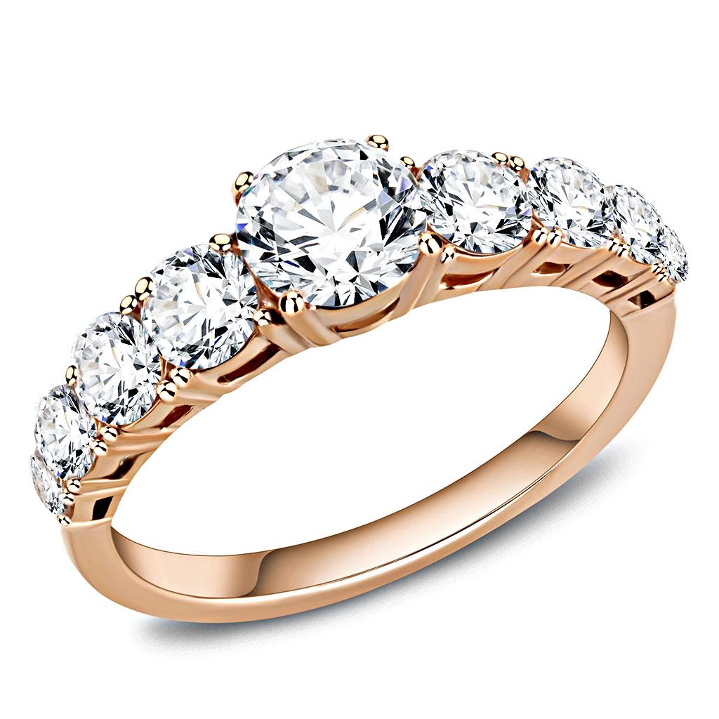 JCE3516 IP Rose Gold(Ion Plating) Stainless Steel Ring with AAA Grade CZ in Clear