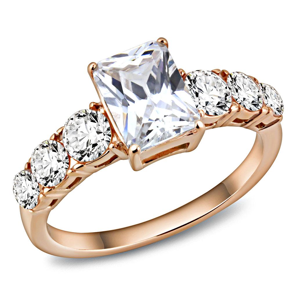 JCE3517 IP Rose Gold(Ion Plating) Stainless Steel Ring with AAA Grade CZ in Clear