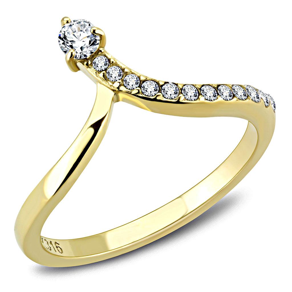 JCE3524 IP Gold(Ion Plating) Stainless Steel Ring with AAA Grade CZ in Clear