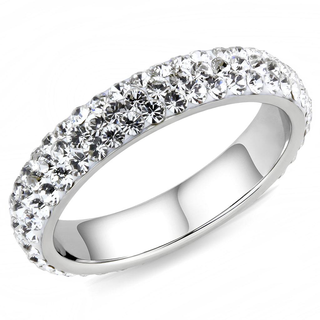 JCE3533 High polished (no plating) Stainless Steel Ring with Top Grade Crystal in Clear