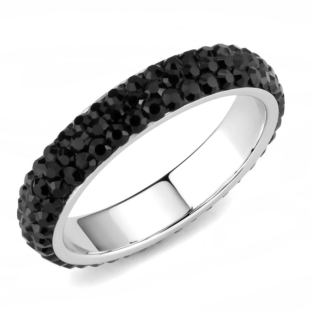 JCE3534 High polished (no plating) Stainless Steel Ring with Top Grade Crystal in Jet