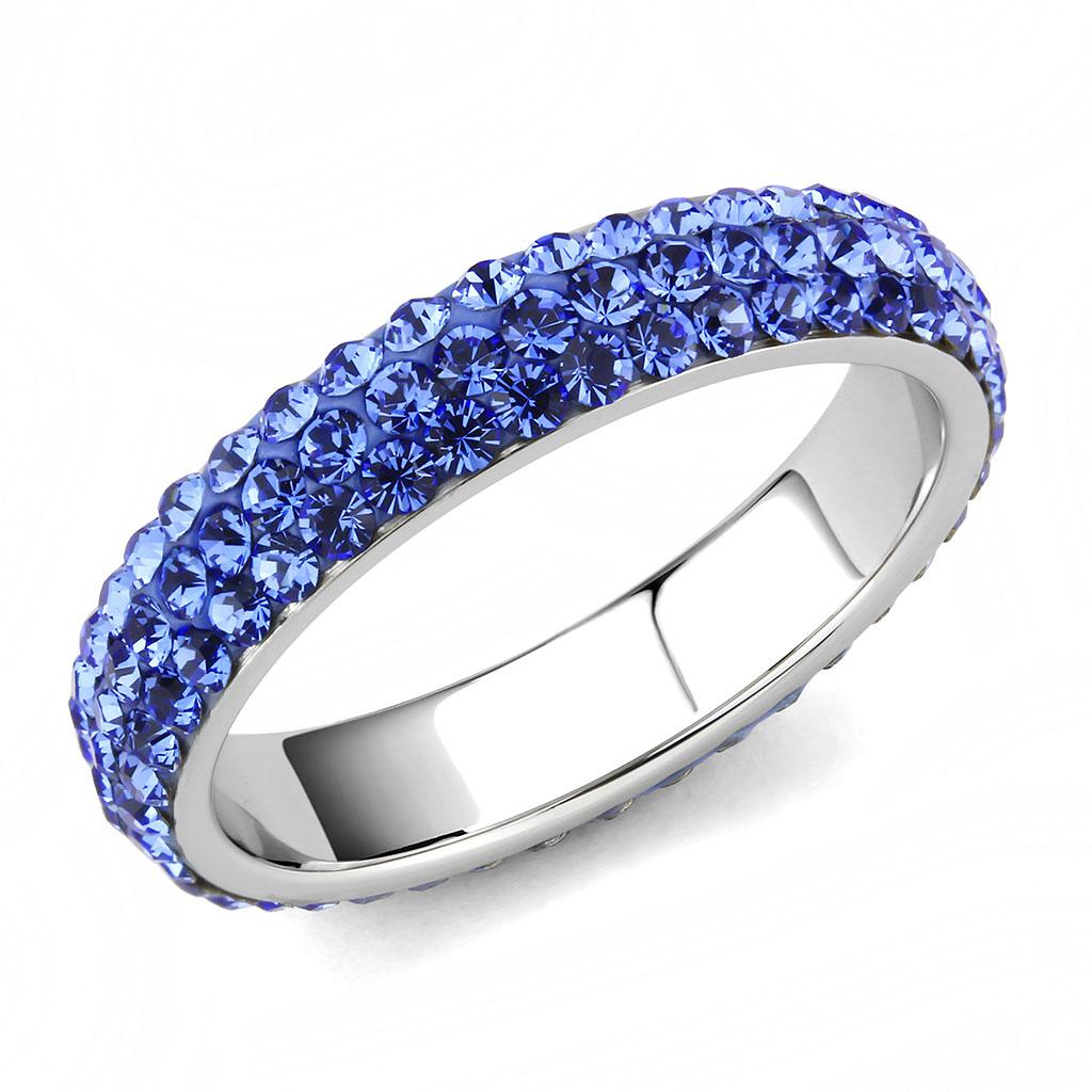 JCE3539 High polished (no plating) Stainless Steel Ring with Top Grade Crystal in Sapphire