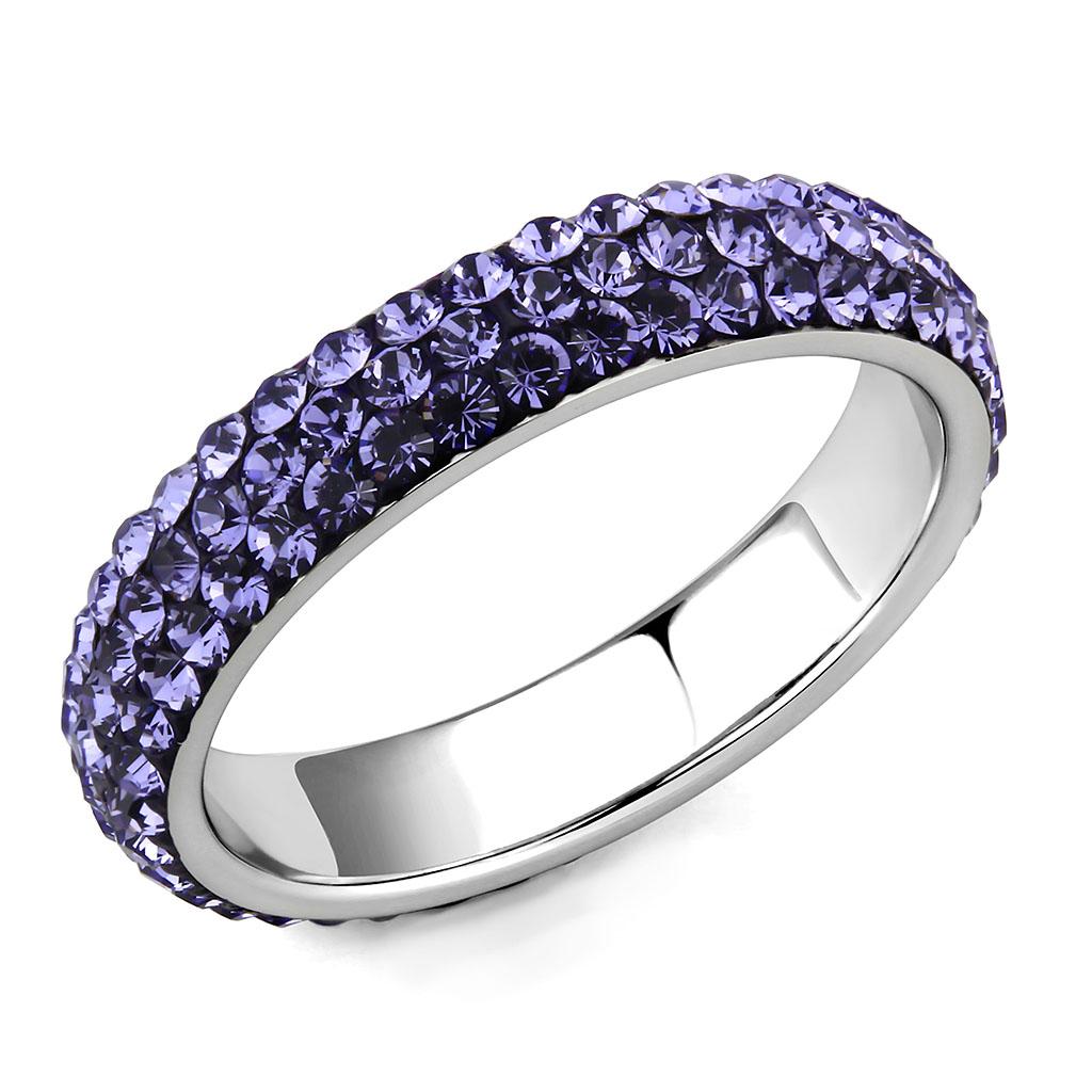 JCE3540 High polished (no plating) Stainless Steel Ring with Top Grade Crystal in Tanzanite