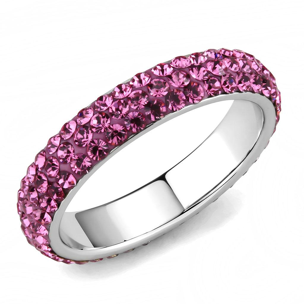 JCE3542 High polished (no plating) Stainless Steel Ring with Top Grade Crystal in Rose