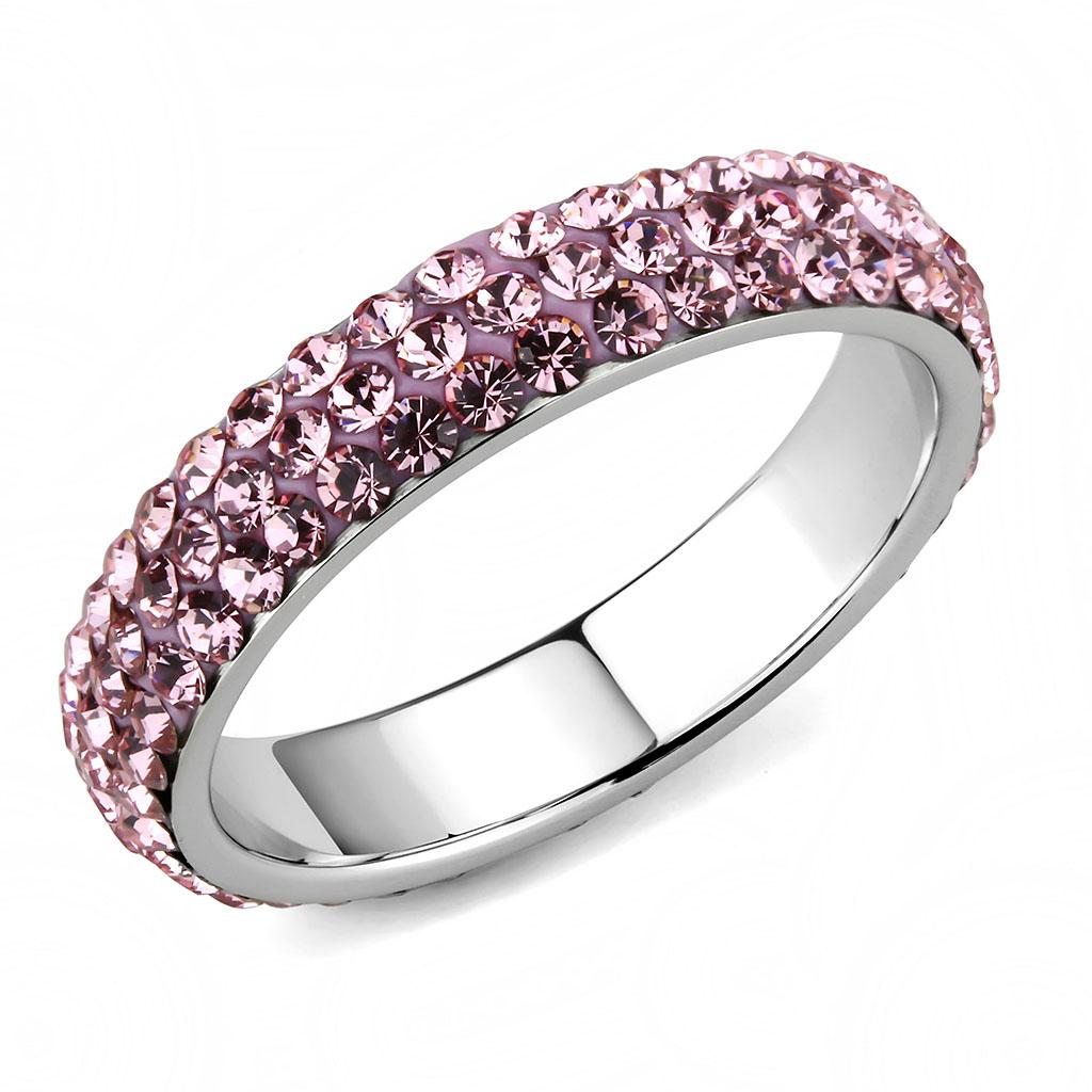 JCE3543 High polished (no plating) Stainless Steel Ring with Top Grade Crystal in Light Rose