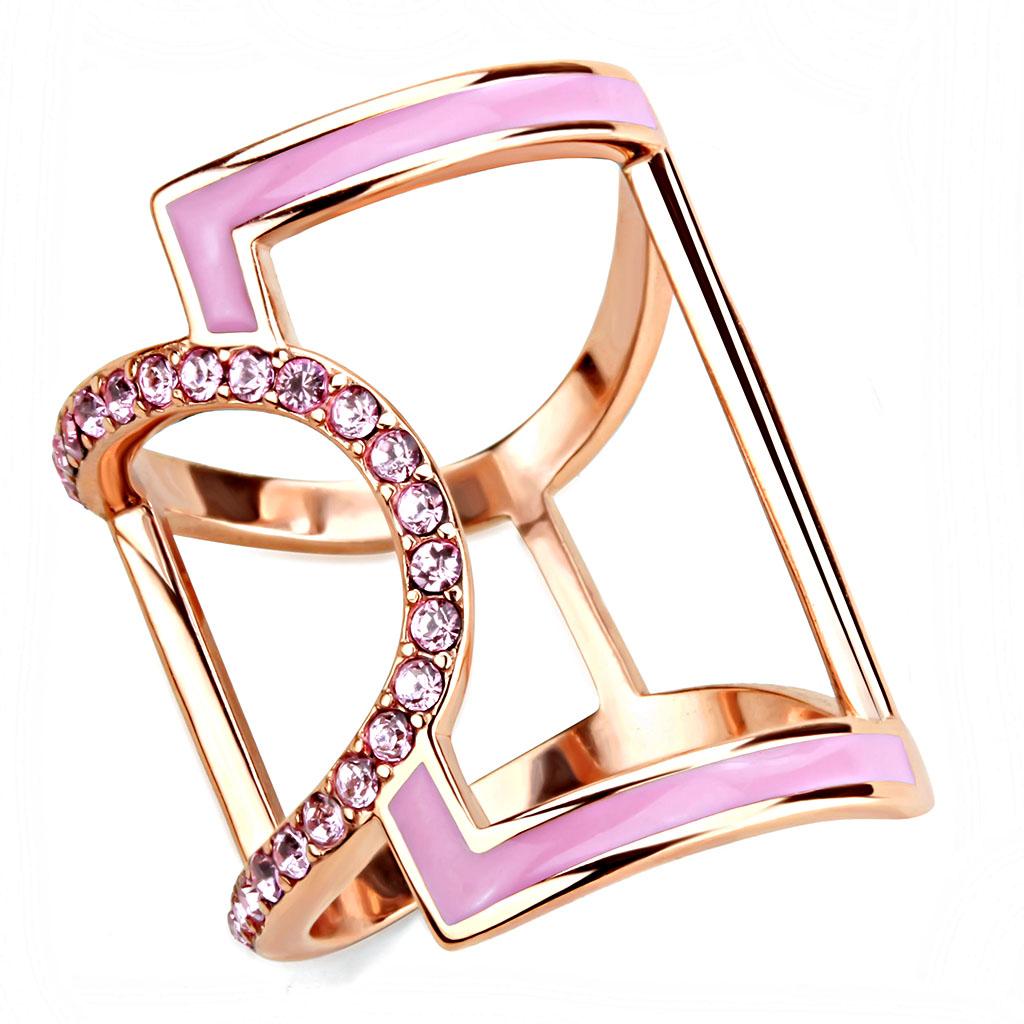 JCE3561 IP Rose Gold(Ion Plating) Stainless Steel Ring with Top Grade Crystal in Light Rose
