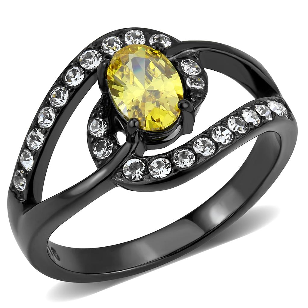 JCE3571 IP Black(Ion Plating) Stainless Steel Ring with AAA Grade CZ in Topaz