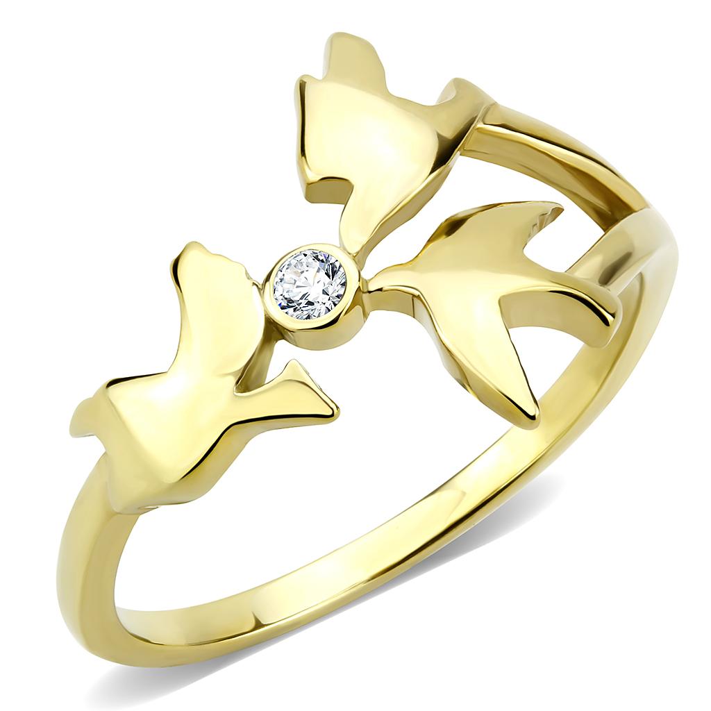 JCE3573 IP Gold(Ion Plating) Stainless Steel Ring with AAA Grade CZ in Clear