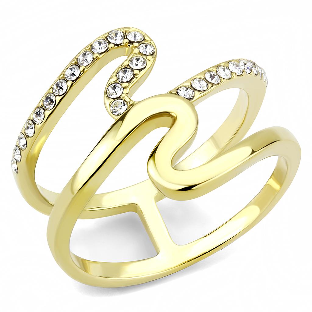 JCE3574 IP Gold(Ion Plating) Stainless Steel Ring with Top Grade Crystal in Clear