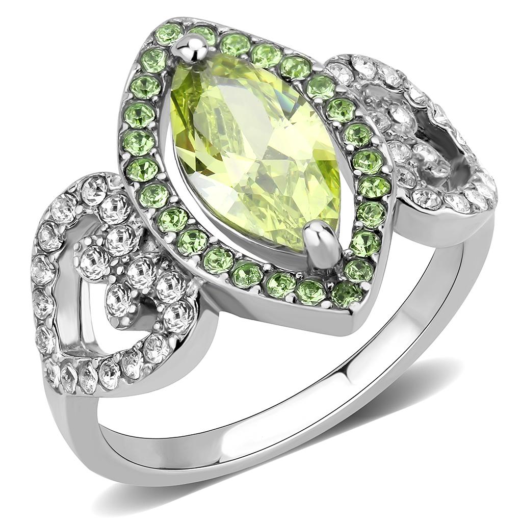 JCE3579 No Plating Stainless Steel Ring with AAA Grade CZ in Apple Green color