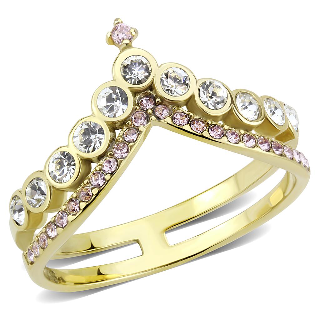 JCE3587 IP Gold(Ion Plating) Stainless Steel Ring with AAA Grade CZ in Rose
