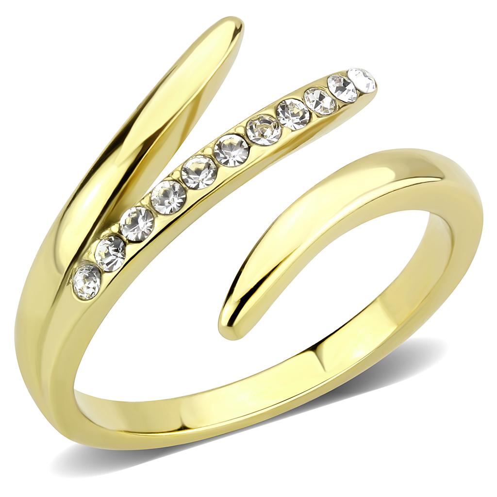 JCE3590 IP Gold(Ion Plating) Stainless Steel Ring with Top Grade Crystal in Clear