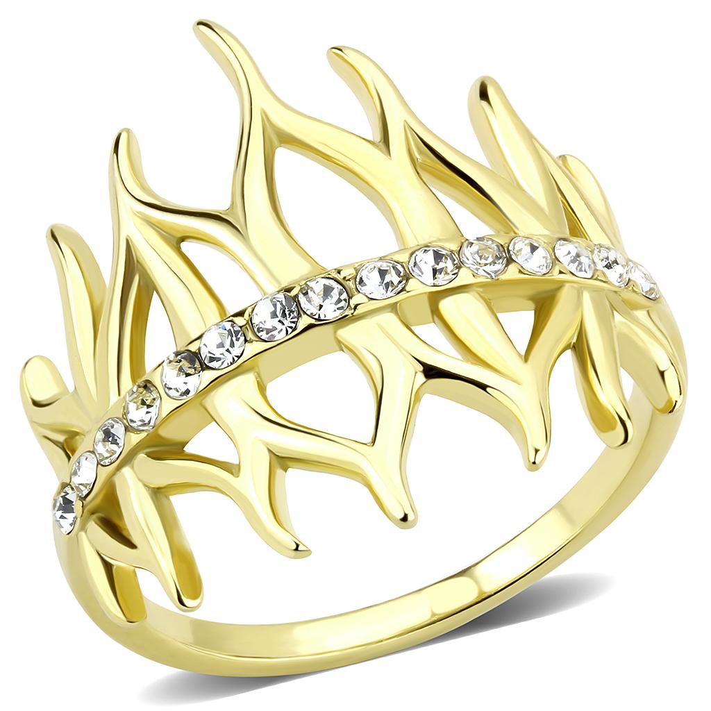 JCE3595 IP Gold(Ion Plating) Stainless Steel Ring with Top Grade Crystal in Clear