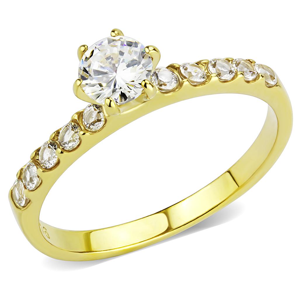 JCE3605 IP Gold(Ion Plating) Stainless Steel Ring with AAA Grade CZ in Clear