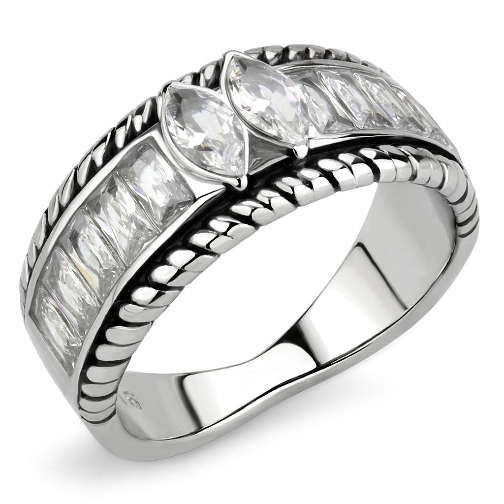 JCE3606 No Plating Stainless Steel Ring with AAA Grade CZ in Clear