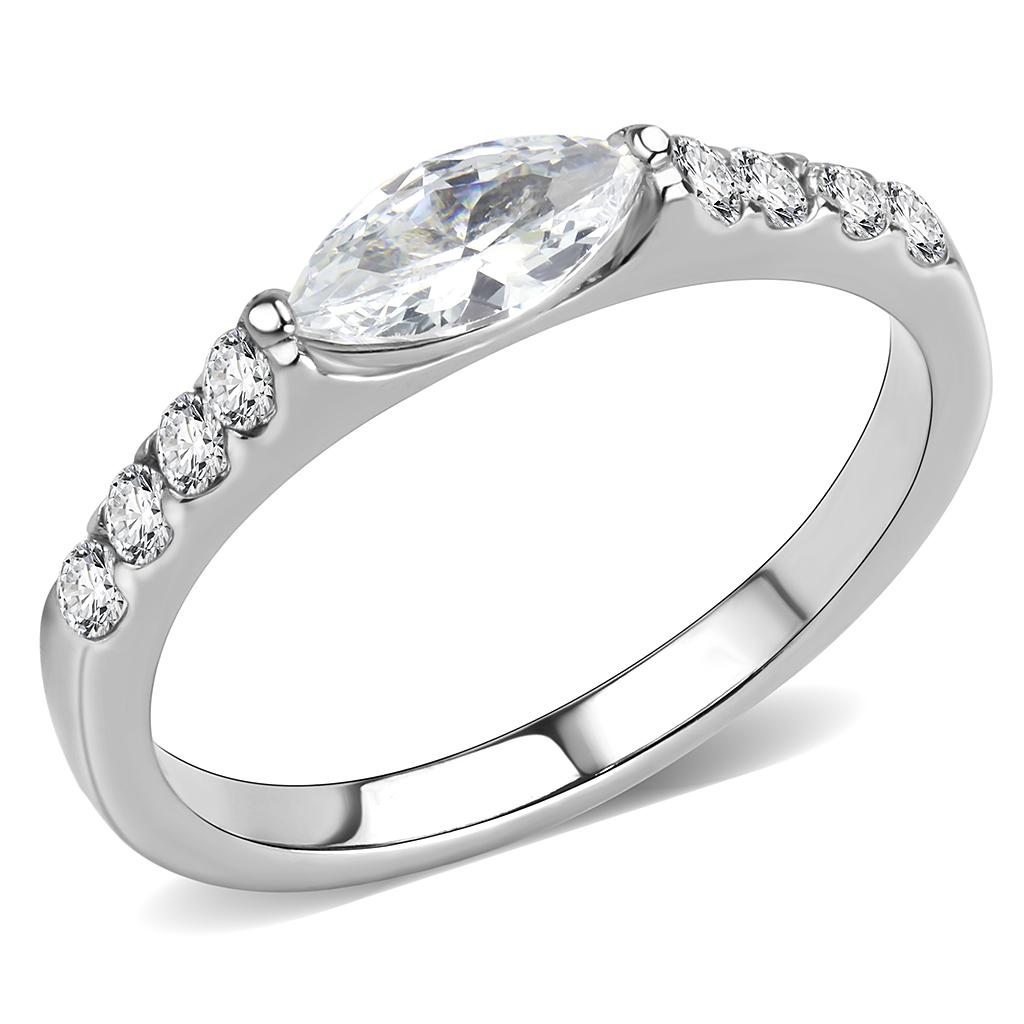 JCE3607 No Plating Stainless Steel Ring with AAA Grade CZ in Clear