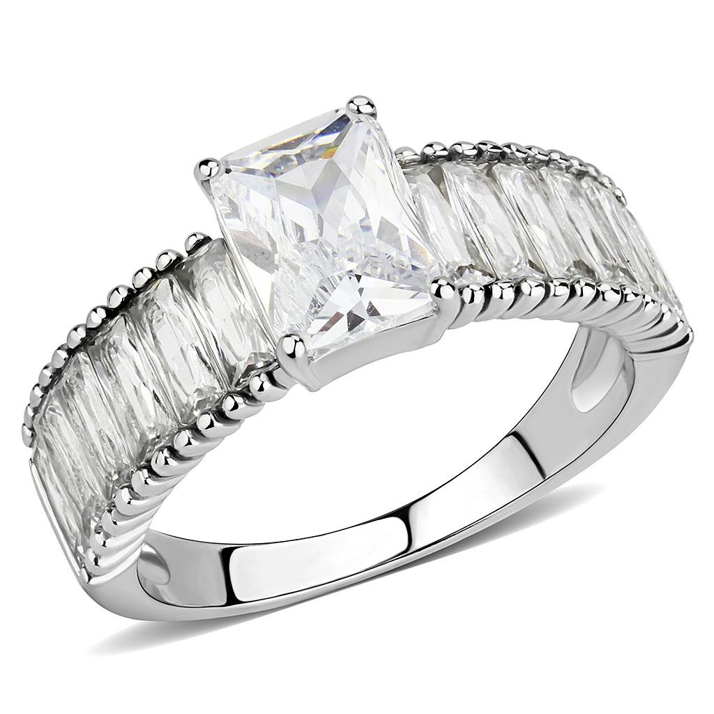 JCE3608 No Plating Stainless Steel Ring with AAA Grade CZ in Clear