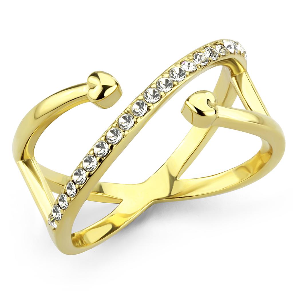 JCE3625 IP Gold(Ion Plating) Stainless Steel Ring with Top Grade Crystal in Clear