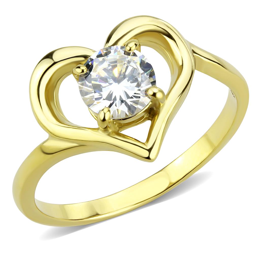 JCE3628 IP Gold(Ion Plating) Stainless Steel Ring with AAA Grade CZ in Clear