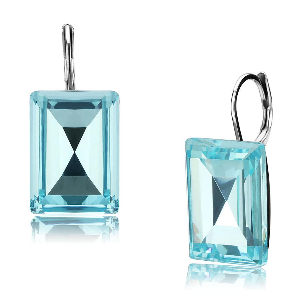 JCE3649 High polished (no plating) Stainless Steel Earrings with Top Grade Crystal in Sea Blue