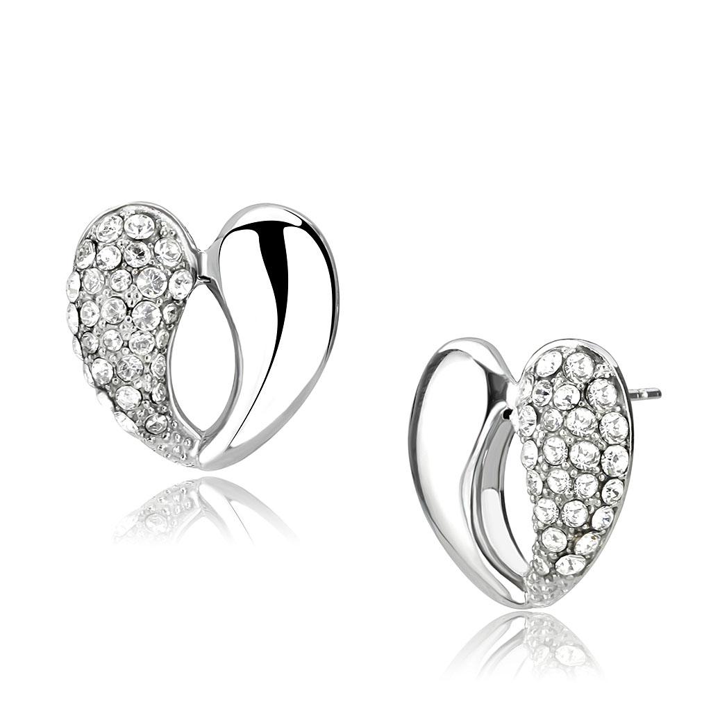JCE3653 High polished (no plating) Stainless Steel Earrings with Top Grade Crystal in Clear