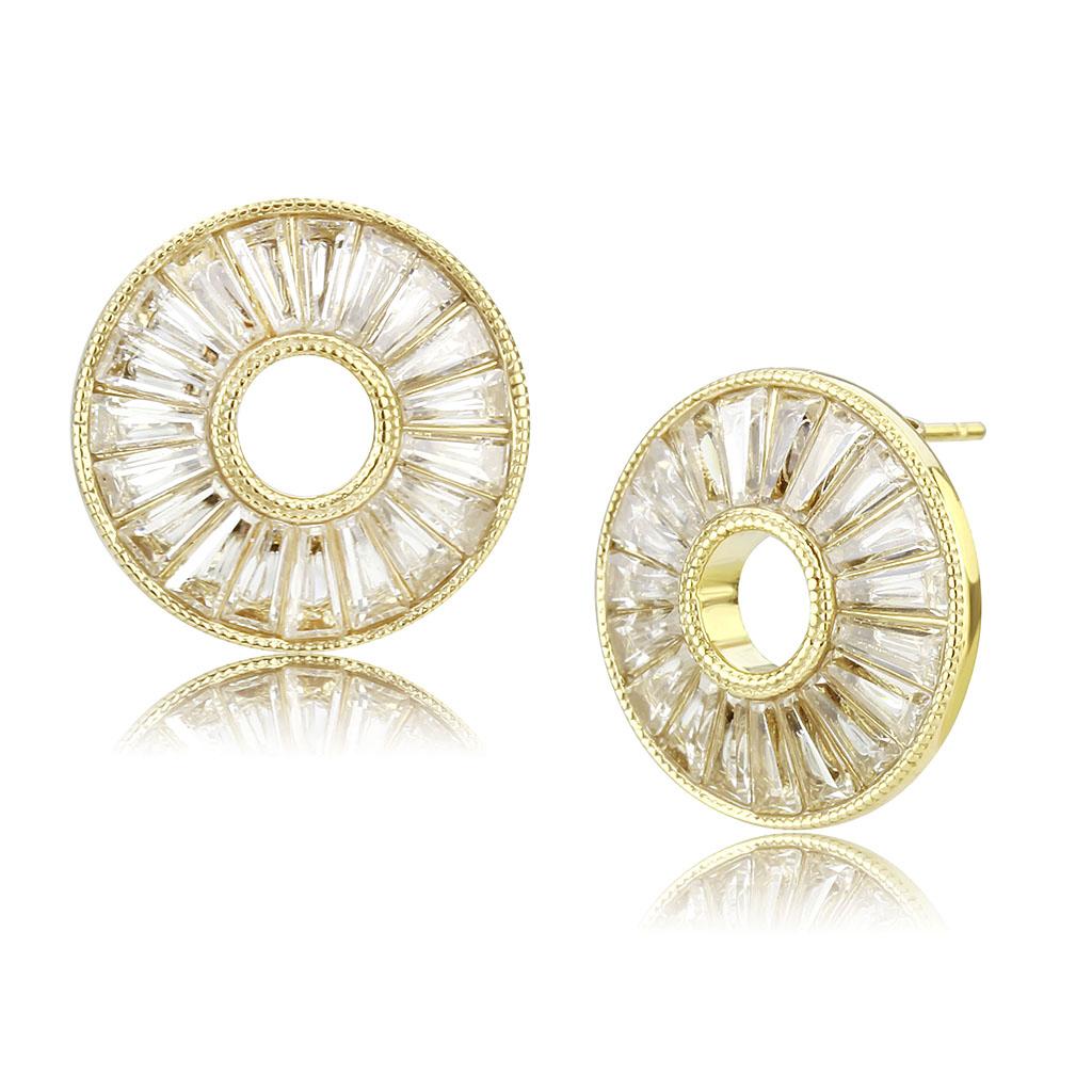 JCE3662 IP Gold(Ion Plating) Stainless Steel Earrings with AAA Grade CZ in Clear