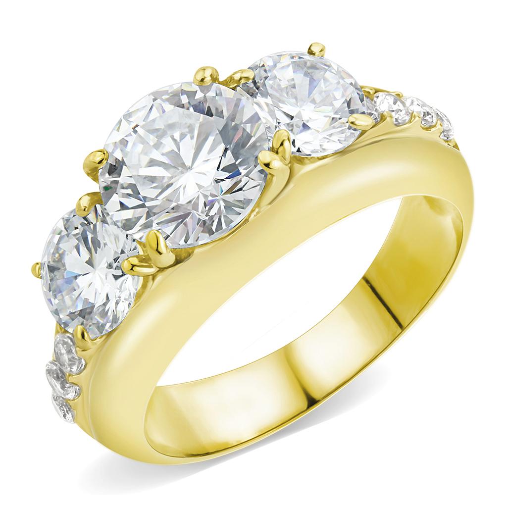 JCE3669 IP Gold(Ion Plating) Stainless Steel Ring with AAA Grade CZ  in Clear