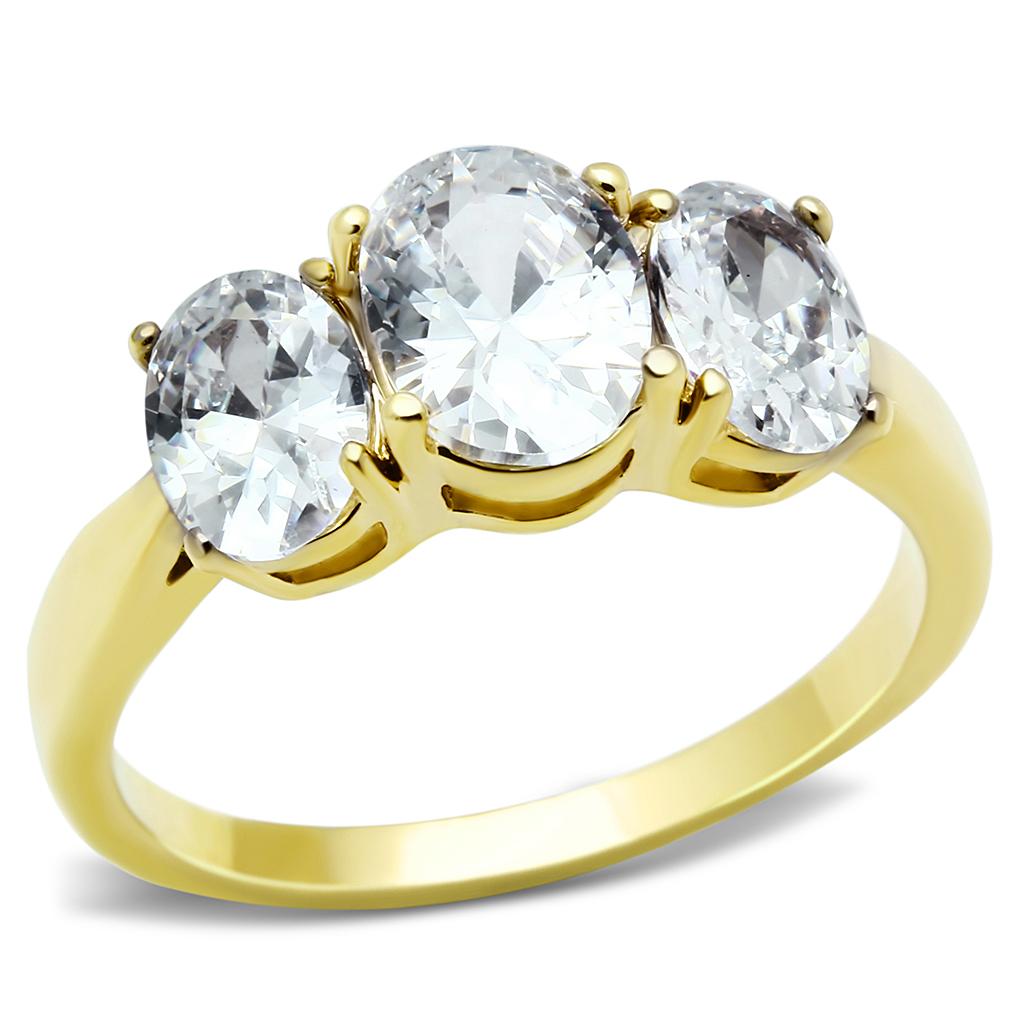 JCE3671 IP Gold(Ion Plating) Stainless Steel Ring with AAA Grade CZ in Clear