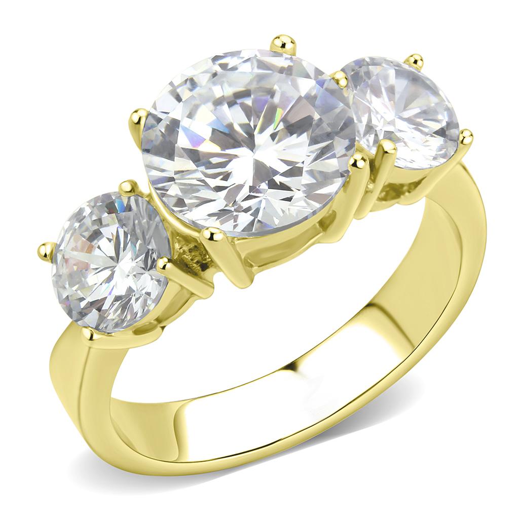 JCE3672 IP Gold(Ion Plating) Stainless Steel Ring with AAA Grade CZ in Clear