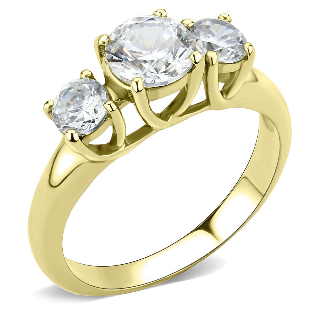 JCE3673 IP Gold(Ion Plating) Stainless Steel Ring with AAA Grade CZ in Clear