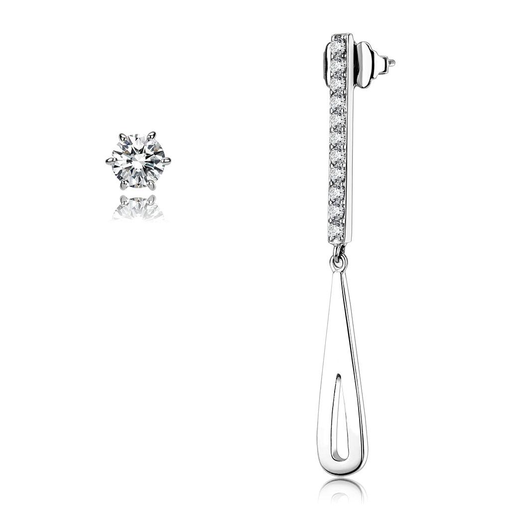 JCE3678 High polished (no plating) Stainless Steel Earrings with AAA Grade CZ in Clear