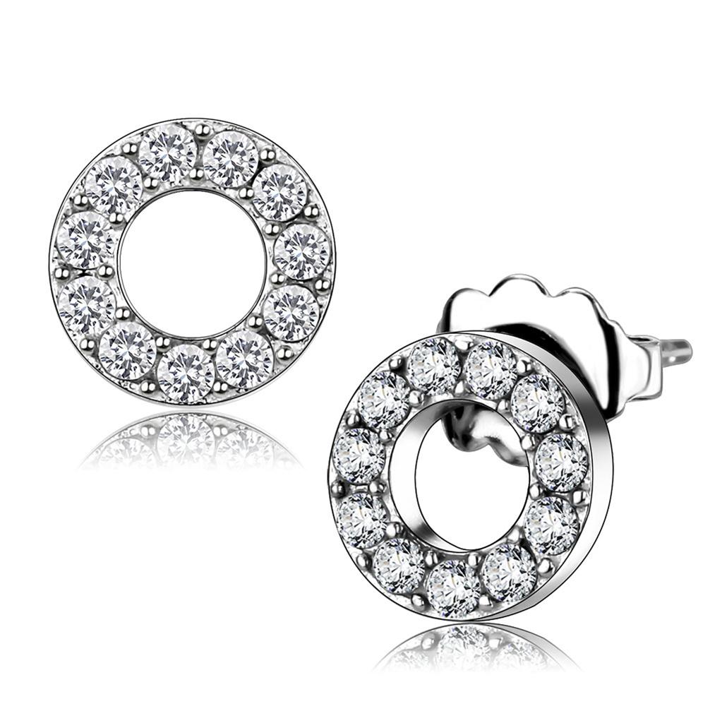 JCE3679 High polished (no plating) Stainless Steel Earrings with AAA Grade CZ in Clear