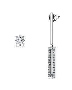 JCE3682 High polished (no plating) Stainless Steel Earrings with AAA Grade CZ in Clear