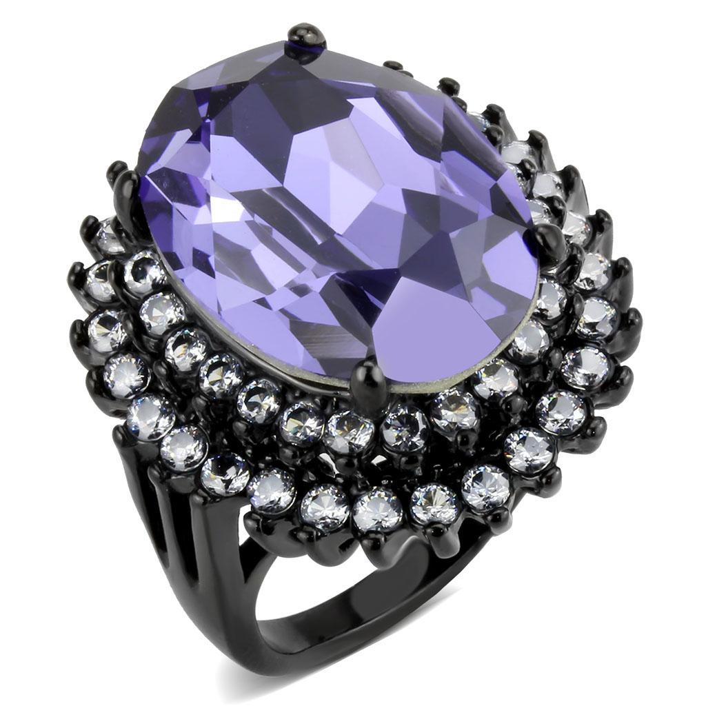 JCE3687 IP Black(Ion Plating) Stainless Steel Ring with Top Grade Crystal in Tanzanite