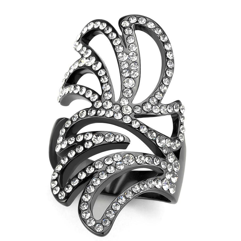 JCE3688 IP Light Black (IP Gun) Stainless Steel Ring with Top Grade Crystal in Clear