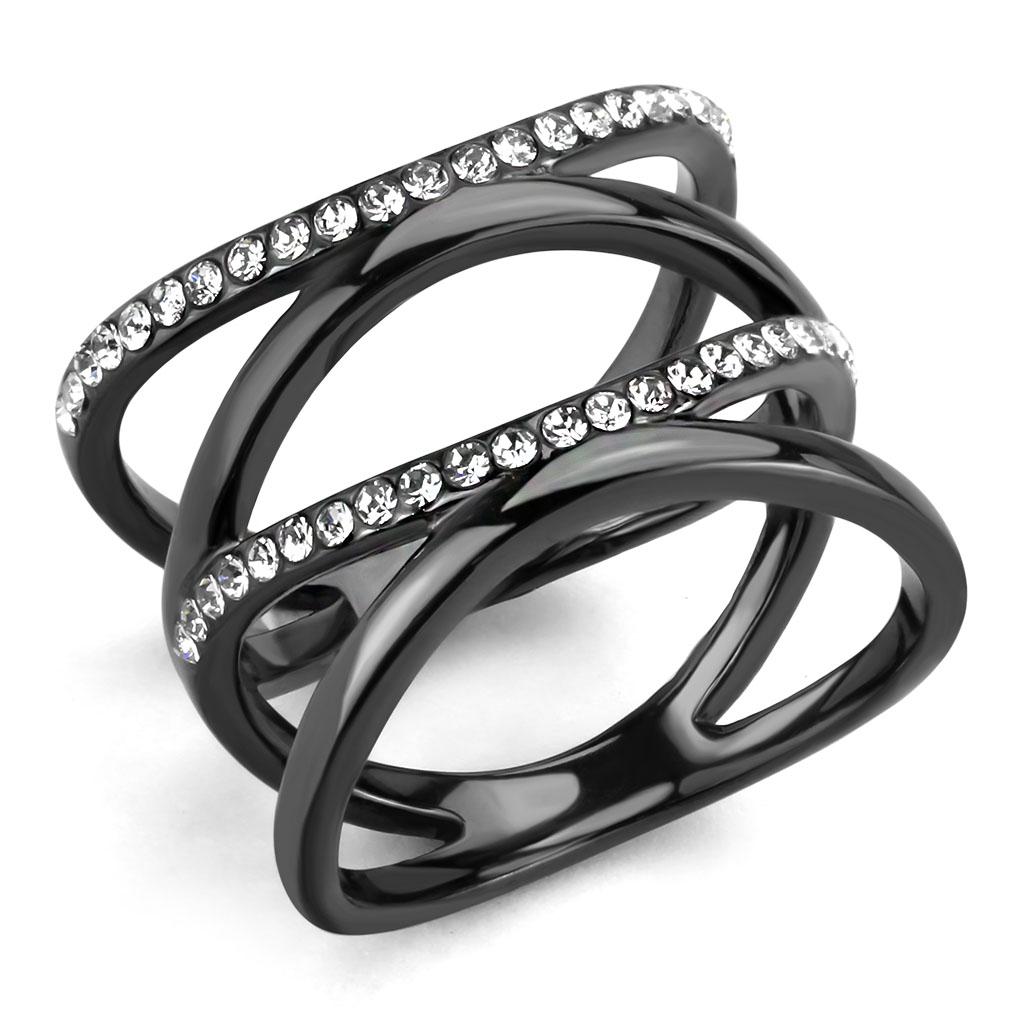 JCE3689 IP Light Black (IP Gun) Stainless Steel Ring with Top Grade Crystal in Clear