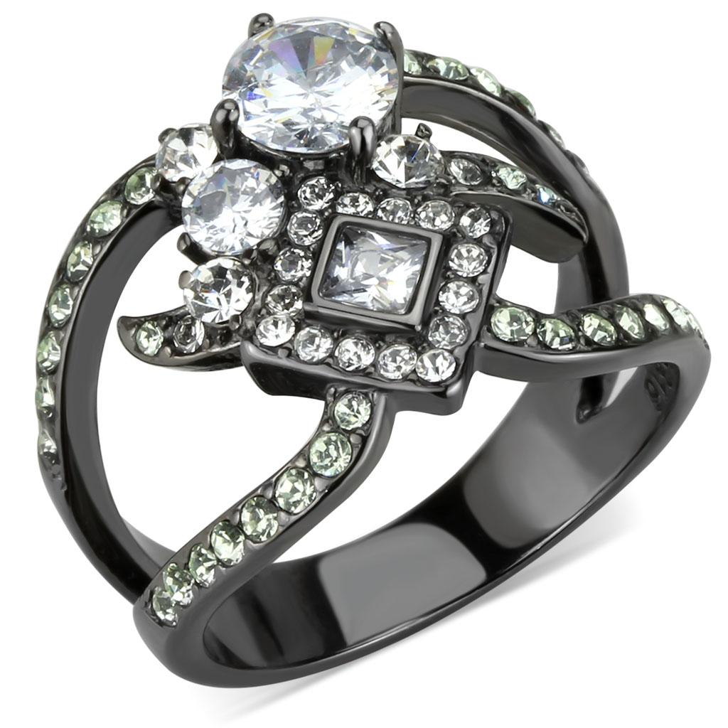 JCE3690 IP Light Black (IP Gun) Stainless Steel Ring with AAA Grade CZ in Clear