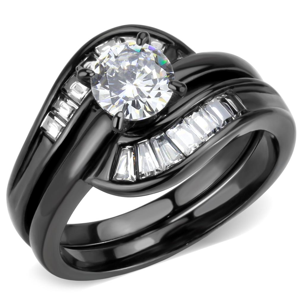 JCE3693 IP Black(Ion Plating) Stainless Steel Ring with AAA Grade CZ in Clear