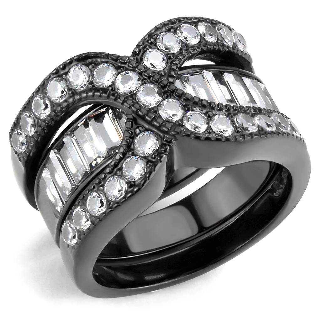 JCE3694 IP Black(Ion Plating) Stainless Steel Ring with AAA Grade CZ in Clear