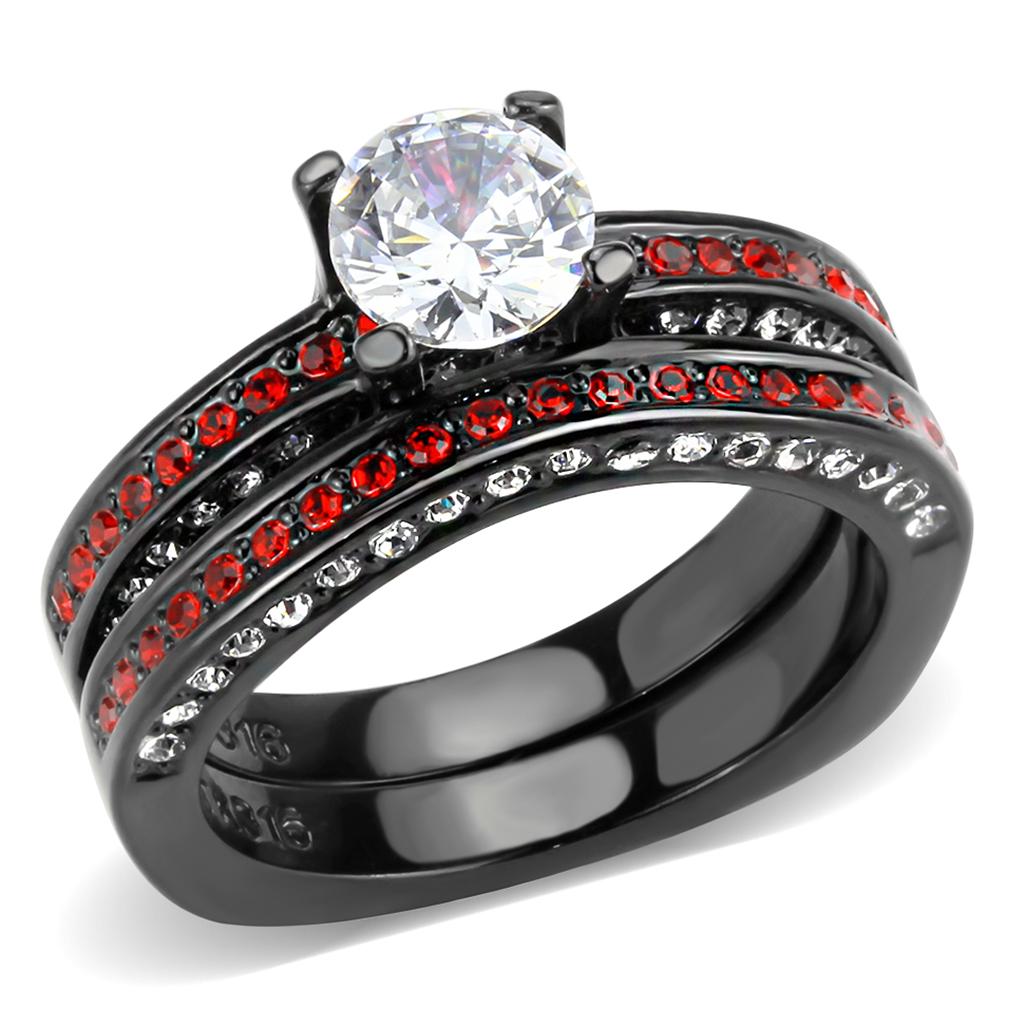JCE3695 IP Black(Ion Plating) Stainless Steel Ring with AAA Grade CZ in Clear