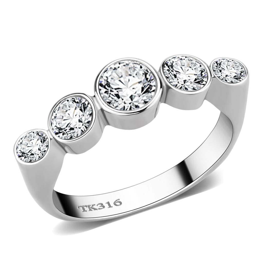 JCE3697 High polished (no plating) Stainless Steel Ring with AAA Grade CZ in Clear
