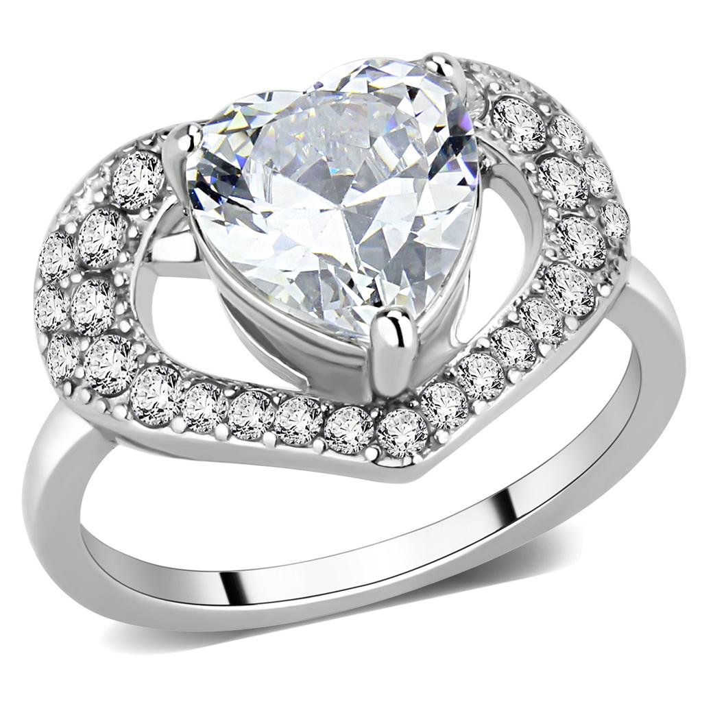 JCE3698 High polished (no plating) Stainless Steel Ring with AAA Grade CZ in Clear