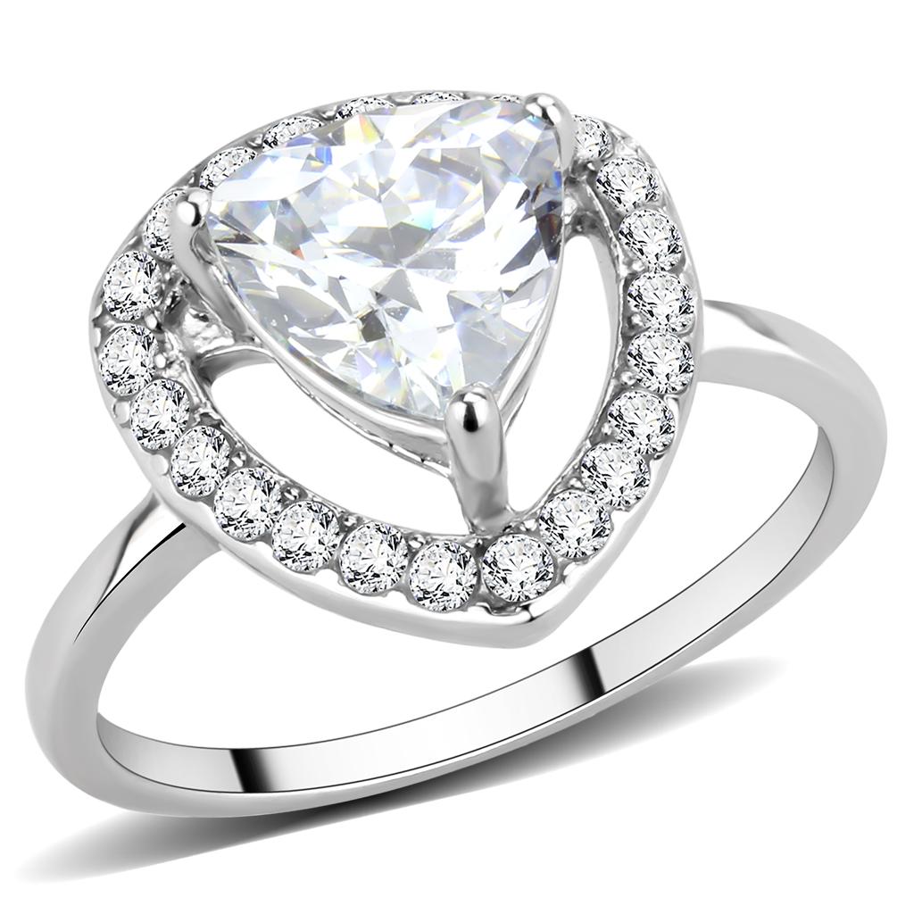 JCE3699 High polished (no plating) Stainless Steel Ring with AAA Grade CZ in Clear
