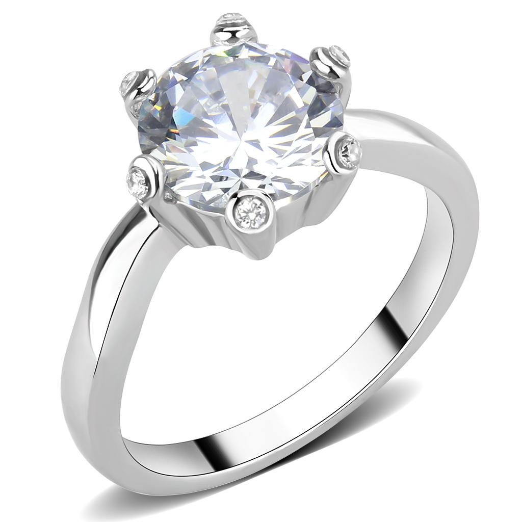 JCE3700 High polished (no plating) Stainless Steel Ring with AAA Grade CZ in Clear