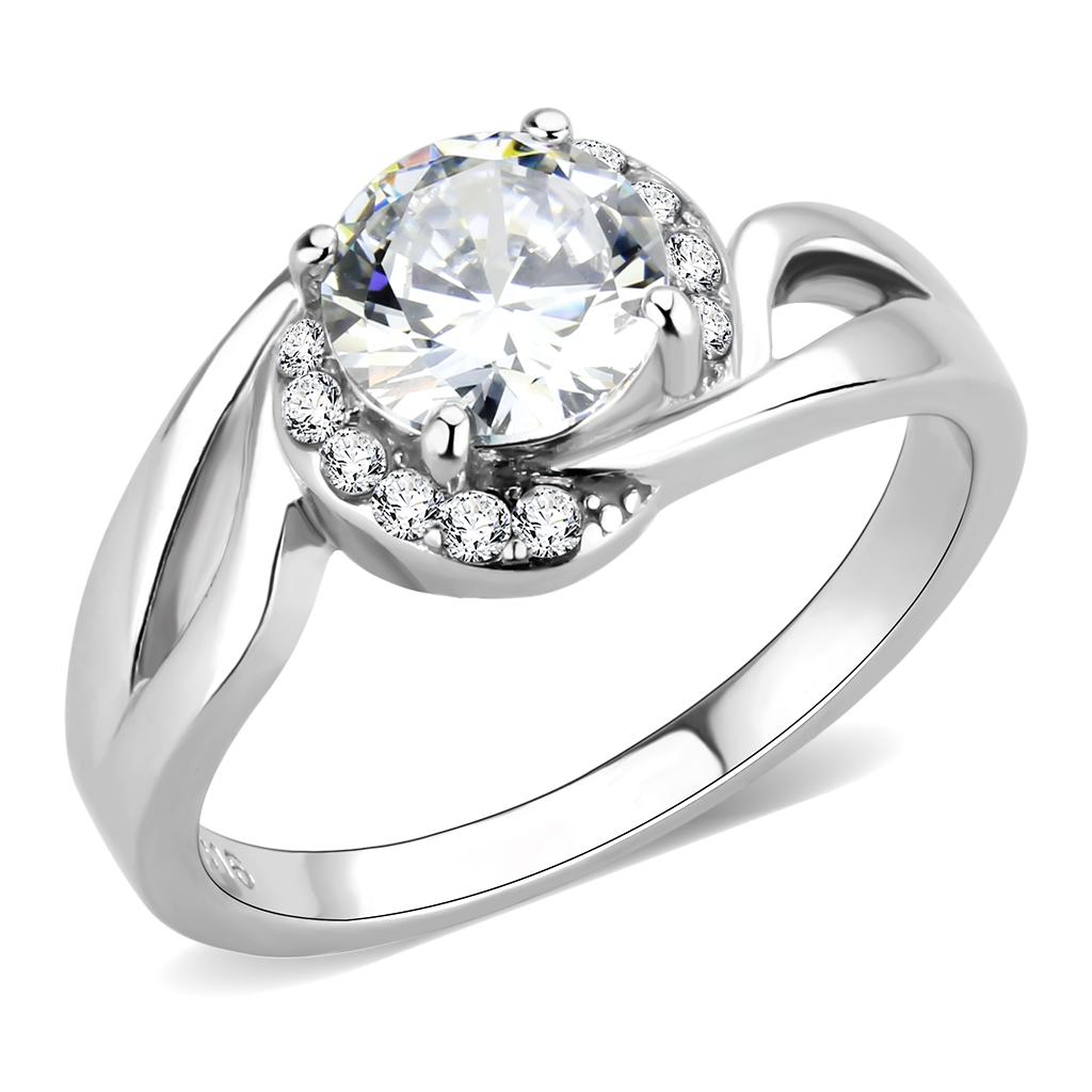 JCE3701 High polished (no plating) Stainless Steel Ring with AAA Grade CZ in Clear