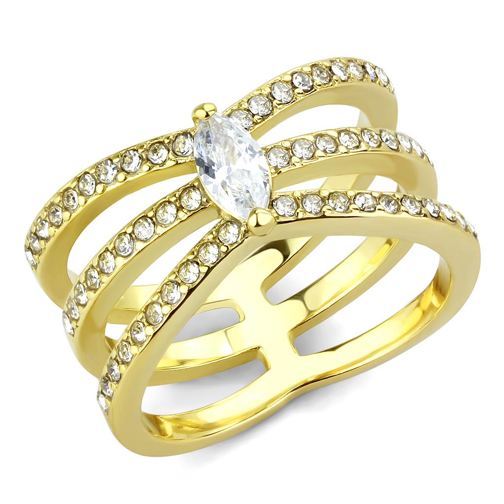 JCE3705 IP Gold(Ion Plating) Stainless Steel Ring with AAA Grade CZ in Clear