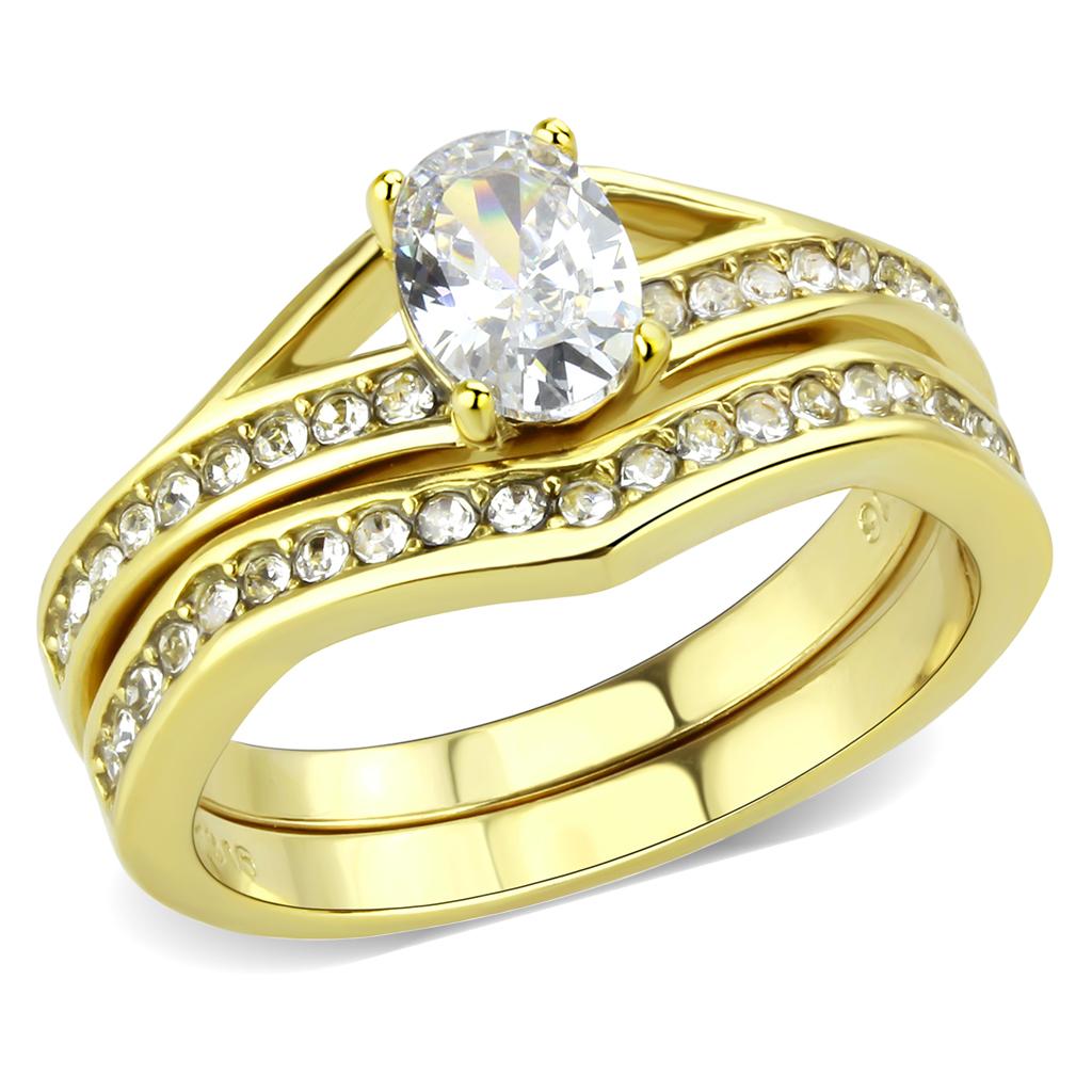 JCE3706 IP Gold(Ion Plating) Stainless Steel Ring with AAA Grade CZ in Clear