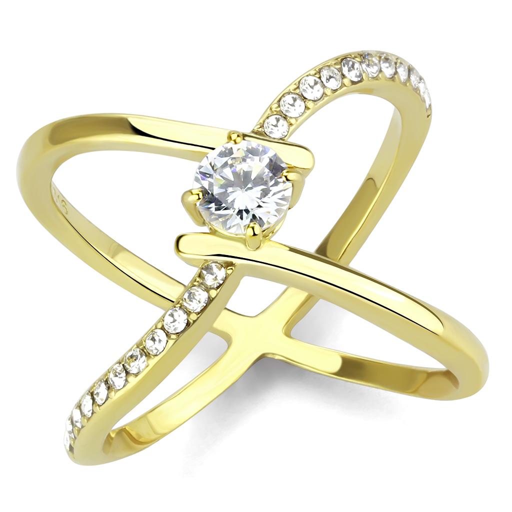 JCE3709 IP Gold(Ion Plating) Stainless Steel Ring with AAA Grade CZ in Clear