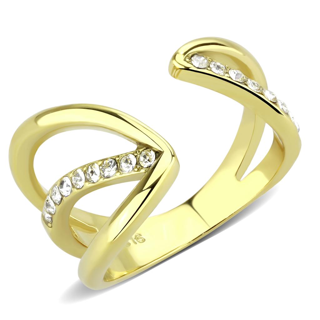 JCE3710 IP Gold(Ion Plating) Stainless Steel Ring with Top Grade Crystal in Clear