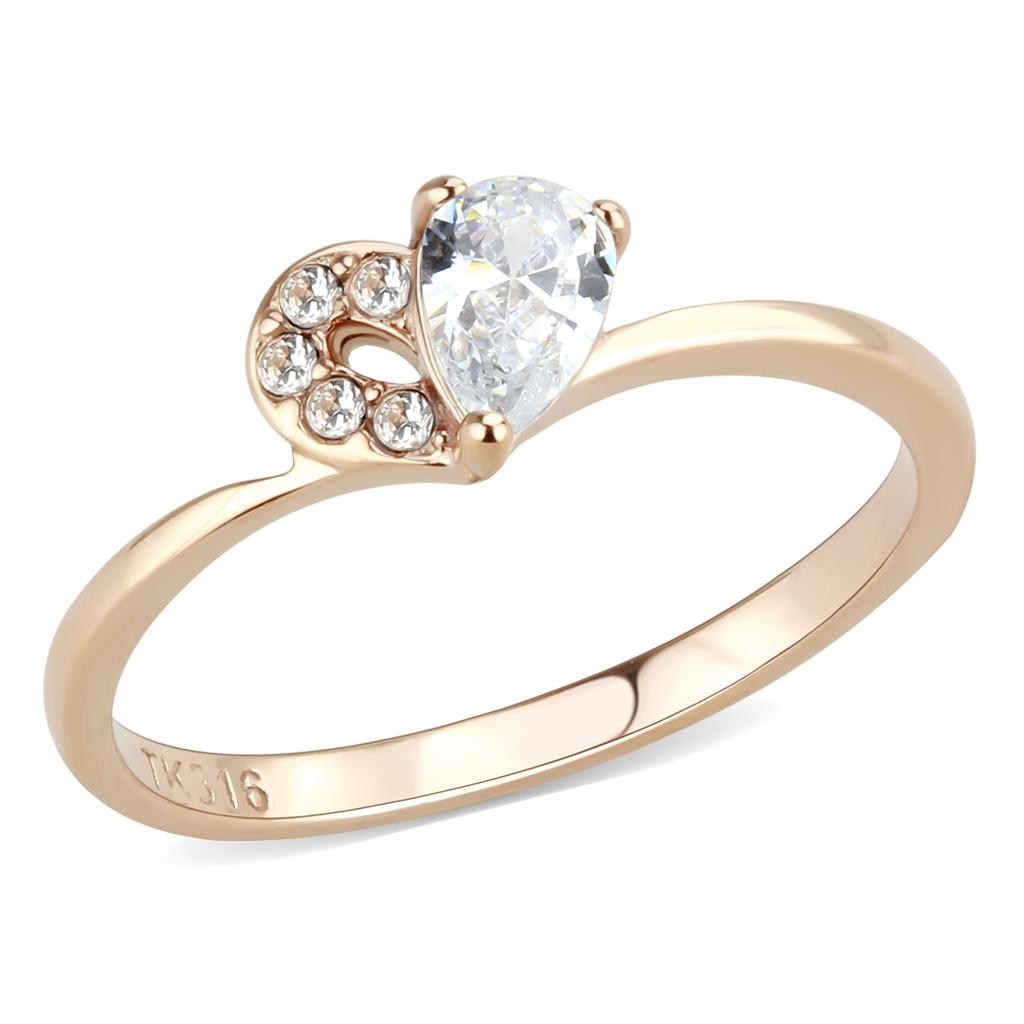 JCE3713 IP Rose Gold(Ion Plating) Stainless Steel Ring with AAA Grade CZ in Clear